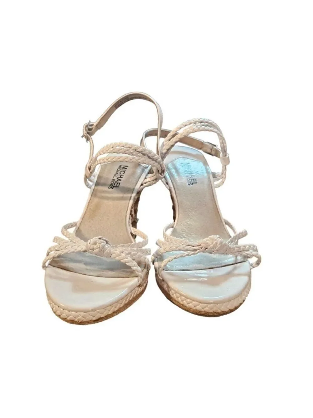 Michael Kors White & Beige Braided Espadrille Wedges Size 9.5